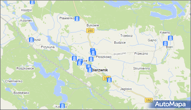 mapa Płoszkowo gmina Bierzwnik, Płoszkowo gmina Bierzwnik na mapie Targeo