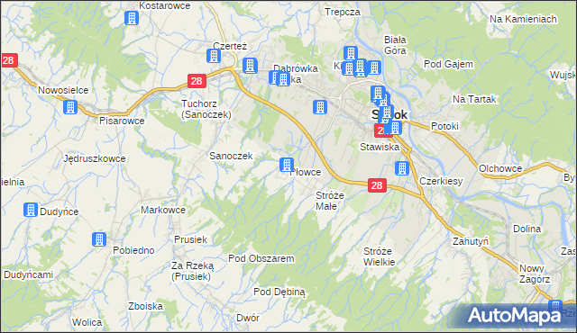 mapa Płowce gmina Sanok, Płowce gmina Sanok na mapie Targeo