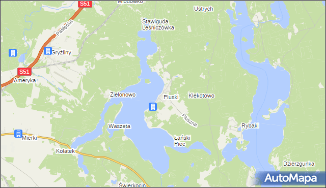 mapa Pluski gmina Stawiguda, Pluski gmina Stawiguda na mapie Targeo