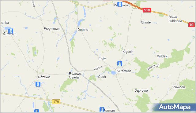 mapa Pluty gmina Szydłowo, Pluty gmina Szydłowo na mapie Targeo