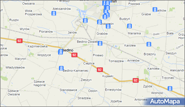 mapa Pniewo gmina Bedlno, Pniewo gmina Bedlno na mapie Targeo