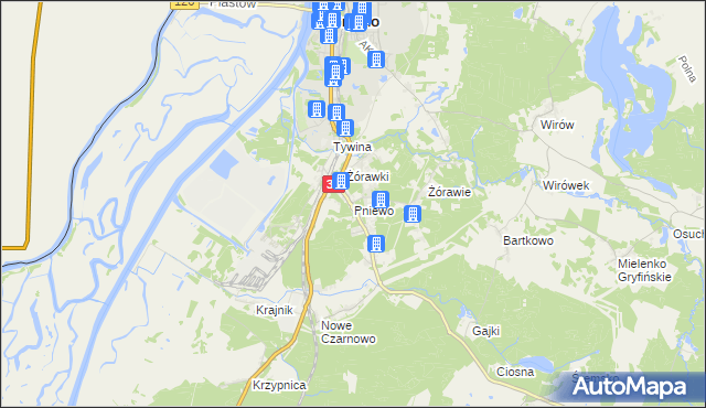 mapa Pniewo gmina Gryfino, Pniewo gmina Gryfino na mapie Targeo