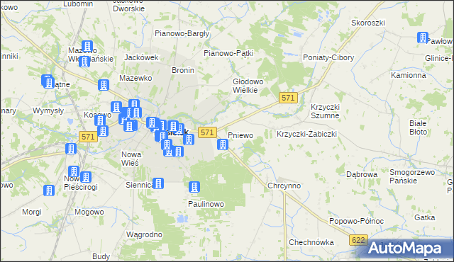 mapa Pniewo gmina Nasielsk, Pniewo gmina Nasielsk na mapie Targeo