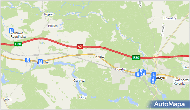 mapa Pniów gmina Torzym, Pniów gmina Torzym na mapie Targeo