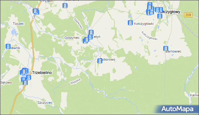 mapa Poborowo gmina Trzebielino, Poborowo gmina Trzebielino na mapie Targeo