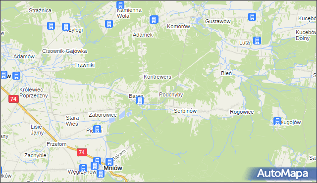 mapa Podchyby, Podchyby na mapie Targeo