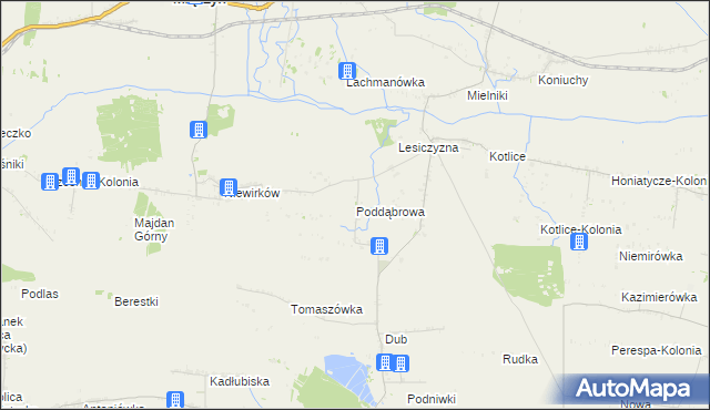 mapa Poddąbrowa gmina Miączyn, Poddąbrowa gmina Miączyn na mapie Targeo