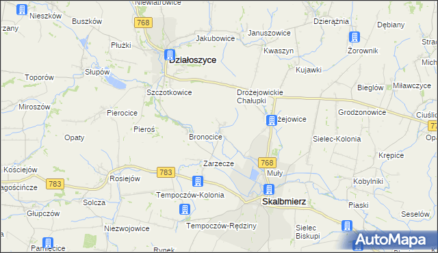 mapa Podgaje gmina Skalbmierz, Podgaje gmina Skalbmierz na mapie Targeo