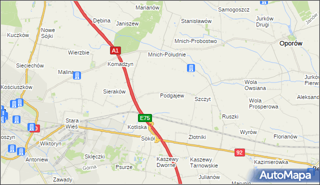 mapa Podgajew gmina Oporów, Podgajew gmina Oporów na mapie Targeo