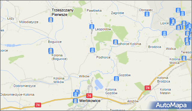 mapa Podhorce gmina Werbkowice, Podhorce gmina Werbkowice na mapie Targeo