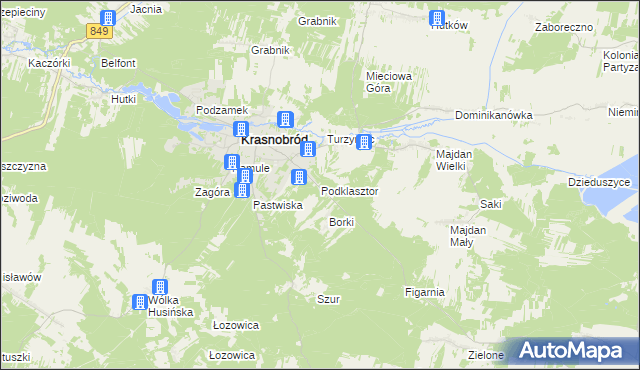 mapa Podklasztor gmina Krasnobród, Podklasztor gmina Krasnobród na mapie Targeo