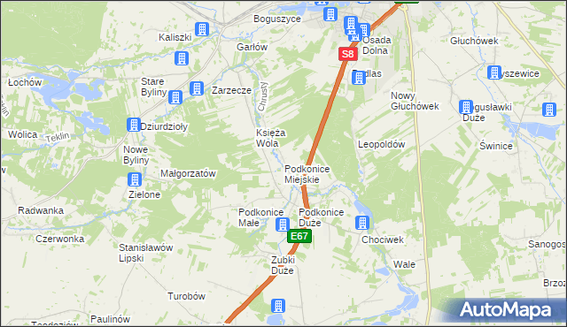 mapa Podkonice Miejskie, Podkonice Miejskie na mapie Targeo