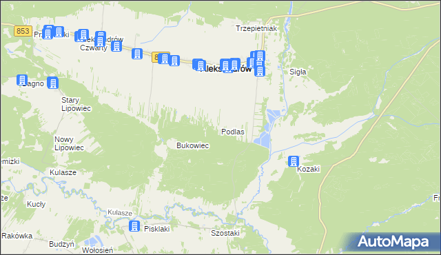 mapa Podlas gmina Aleksandrów, Podlas gmina Aleksandrów na mapie Targeo