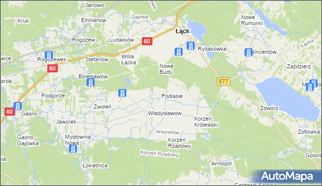 mapa Podlasie gmina Łąck, Podlasie gmina Łąck na mapie Targeo