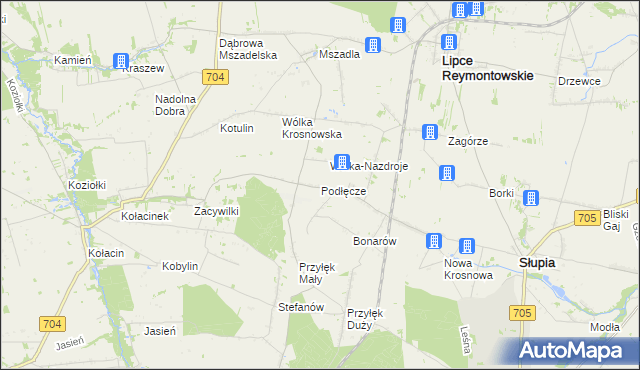 mapa Podłęcze gmina Słupia, Podłęcze gmina Słupia na mapie Targeo