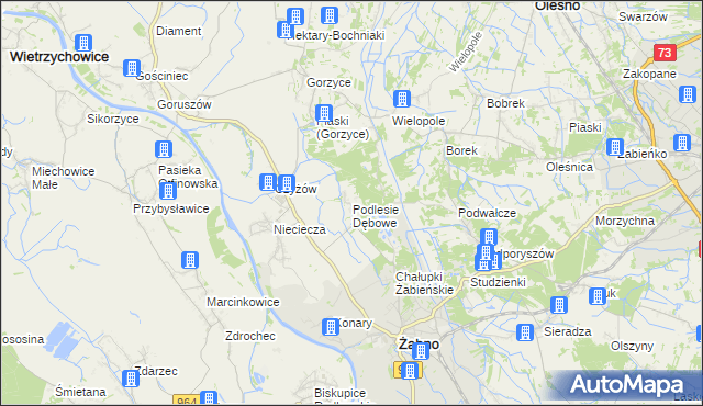 mapa Podlesie Dębowe, Podlesie Dębowe na mapie Targeo