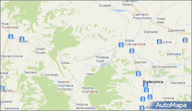 mapa Podlesie Duże gmina Radecznica, Podlesie Duże gmina Radecznica na mapie Targeo