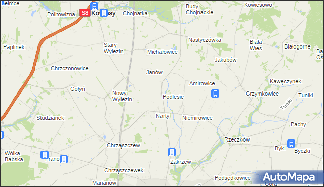 mapa Podlesie gmina Biała Rawska, Podlesie gmina Biała Rawska na mapie Targeo