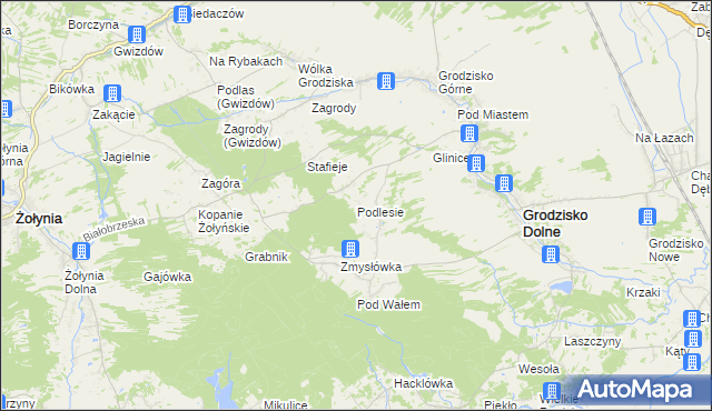 mapa Podlesie gmina Grodzisko Dolne, Podlesie gmina Grodzisko Dolne na mapie Targeo