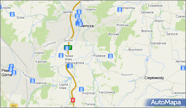 mapa Podlesie gmina Niemcza, Podlesie gmina Niemcza na mapie Targeo