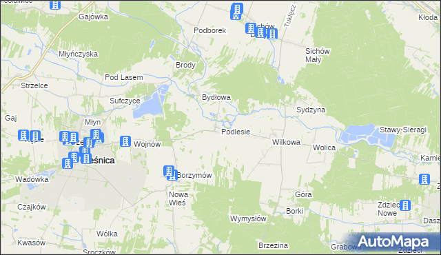 mapa Podlesie gmina Oleśnica, Podlesie gmina Oleśnica na mapie Targeo