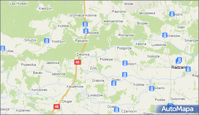mapa Podlesie gmina Radzanów, Podlesie gmina Radzanów na mapie Targeo