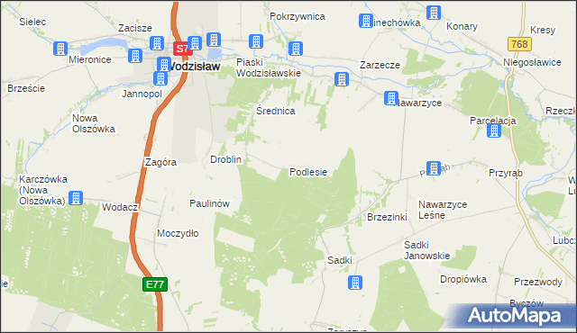 mapa Podlesie gmina Wodzisław, Podlesie gmina Wodzisław na mapie Targeo