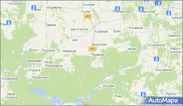 mapa Podlesie gmina Zelów, Podlesie gmina Zelów na mapie Targeo