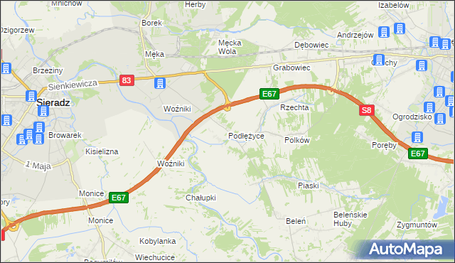 mapa Podłężyce, Podłężyce na mapie Targeo