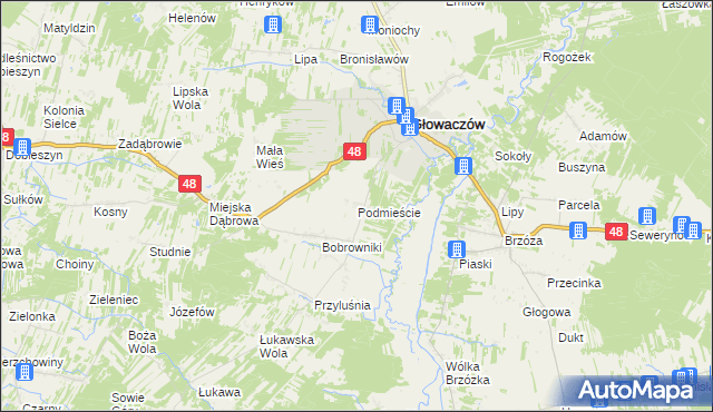 mapa Podmieście gmina Głowaczów, Podmieście gmina Głowaczów na mapie Targeo