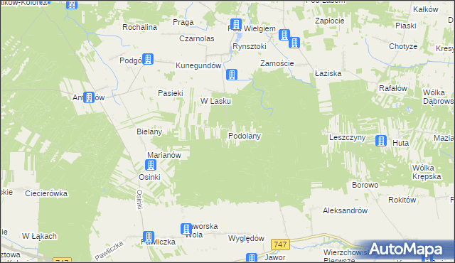 mapa Podolany gmina Ciepielów, Podolany gmina Ciepielów na mapie Targeo