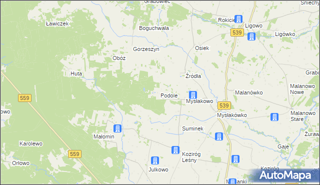 mapa Podole gmina Tłuchowo, Podole gmina Tłuchowo na mapie Targeo