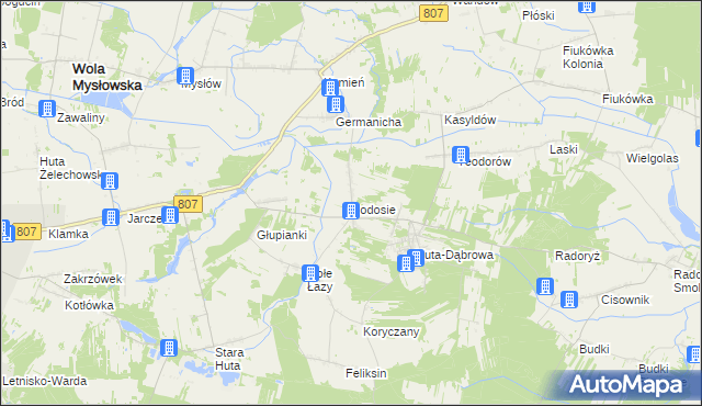 mapa Podosie gmina Krzywda, Podosie gmina Krzywda na mapie Targeo