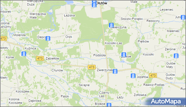 mapa Podstoła gmina Drużbice, Podstoła gmina Drużbice na mapie Targeo