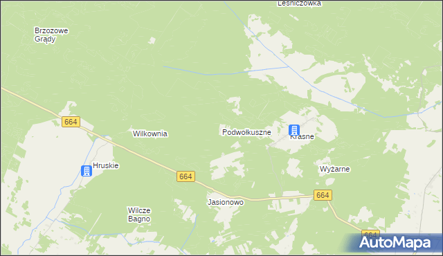 mapa Podwołkuszne, Podwołkuszne na mapie Targeo