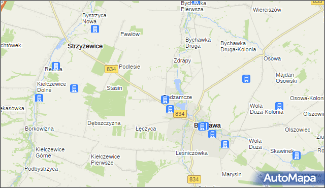 mapa Podzamcze gmina Bychawa, Podzamcze gmina Bychawa na mapie Targeo