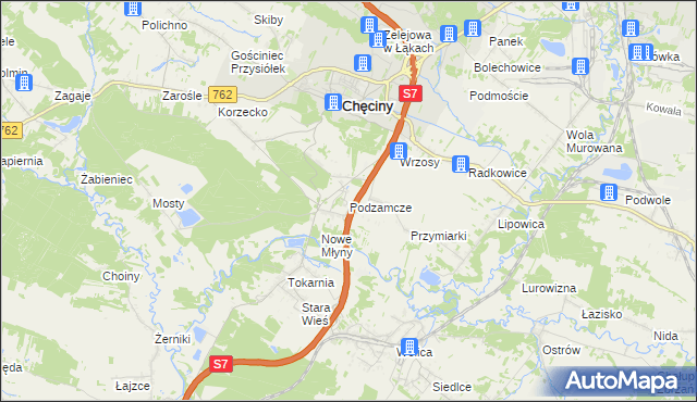 mapa Podzamcze gmina Chęciny, Podzamcze gmina Chęciny na mapie Targeo