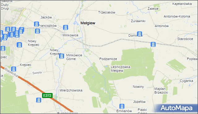 mapa Podzamcze gmina Mełgiew, Podzamcze gmina Mełgiew na mapie Targeo