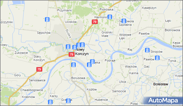 mapa Podzamcze gmina Nowy Korczyn, Podzamcze gmina Nowy Korczyn na mapie Targeo