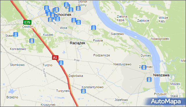 mapa Podzamcze gmina Raciążek, Podzamcze gmina Raciążek na mapie Targeo