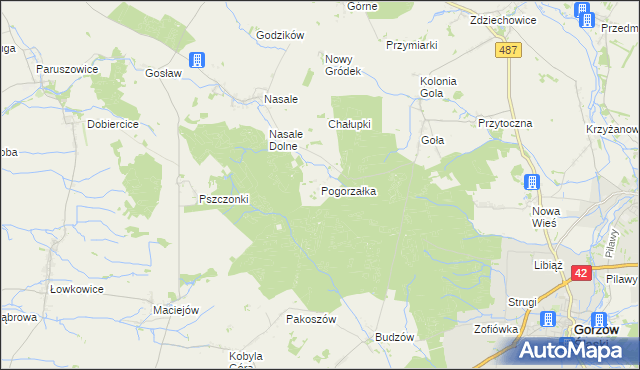 mapa Pogorzałka gmina Byczyna, Pogorzałka gmina Byczyna na mapie Targeo
