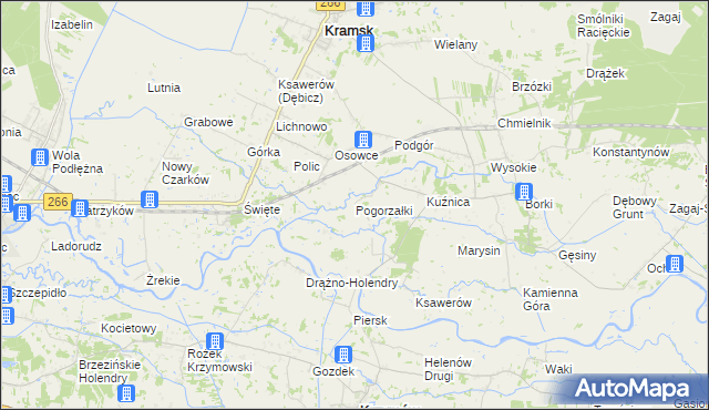 mapa Pogorzałki gmina Kramsk, Pogorzałki gmina Kramsk na mapie Targeo