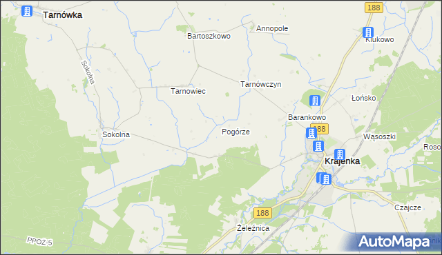mapa Pogórze gmina Krajenka, Pogórze gmina Krajenka na mapie Targeo