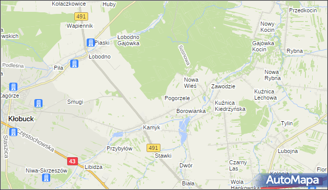 mapa Pogorzele gmina Kłobuck, Pogorzele gmina Kłobuck na mapie Targeo