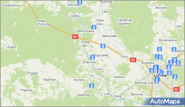 mapa Pogorzelec gmina Łochów, Pogorzelec gmina Łochów na mapie Targeo