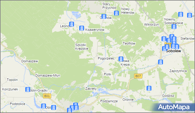 mapa Pogorzelec gmina Maciejowice, Pogorzelec gmina Maciejowice na mapie Targeo