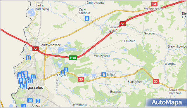 mapa Pokrzywnik gmina Zgorzelec, Pokrzywnik gmina Zgorzelec na mapie Targeo