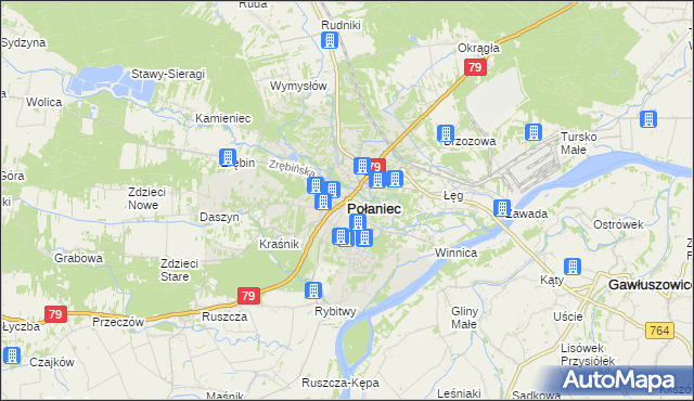 mapa Połaniec powiat staszowski, Połaniec powiat staszowski na mapie Targeo