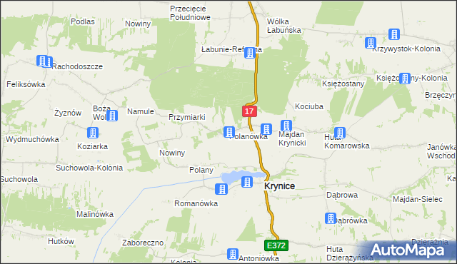 mapa Polanówka gmina Krynice, Polanówka gmina Krynice na mapie Targeo