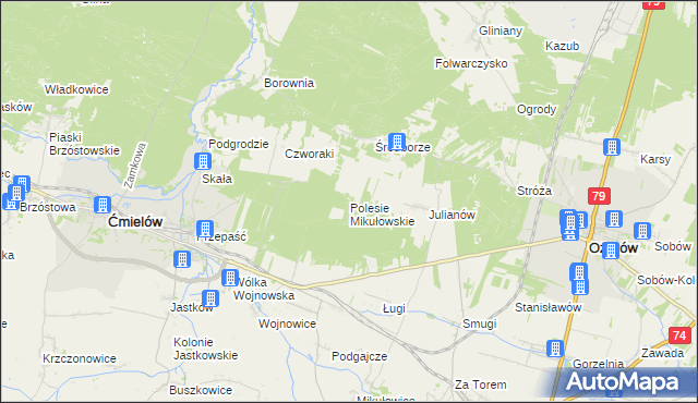 mapa Polesie Mikułowskie, Polesie Mikułowskie na mapie Targeo